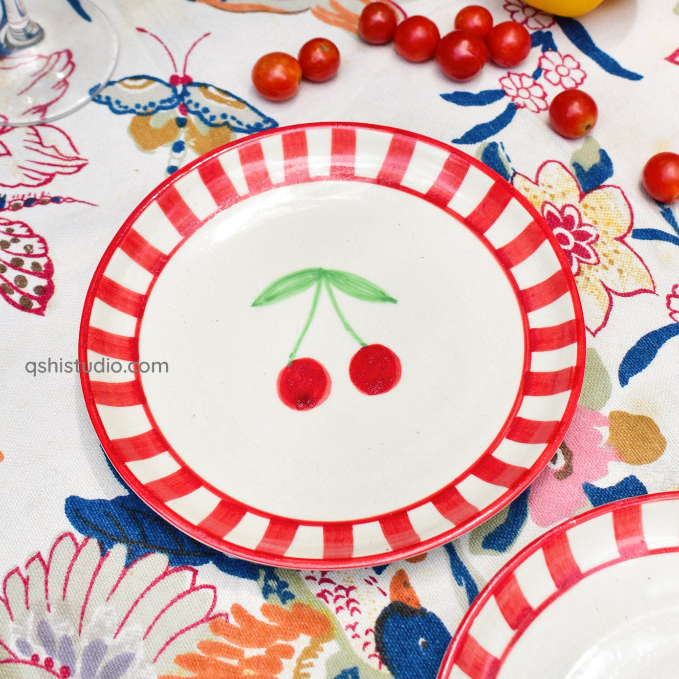 Cute Dessert Plate -  Red Cherry (7 inches)
