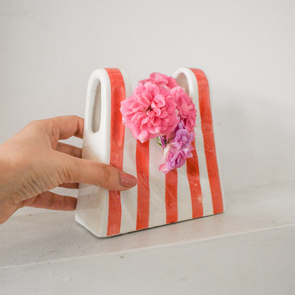 Small Bag Ceramic Vase - Red Stripe
