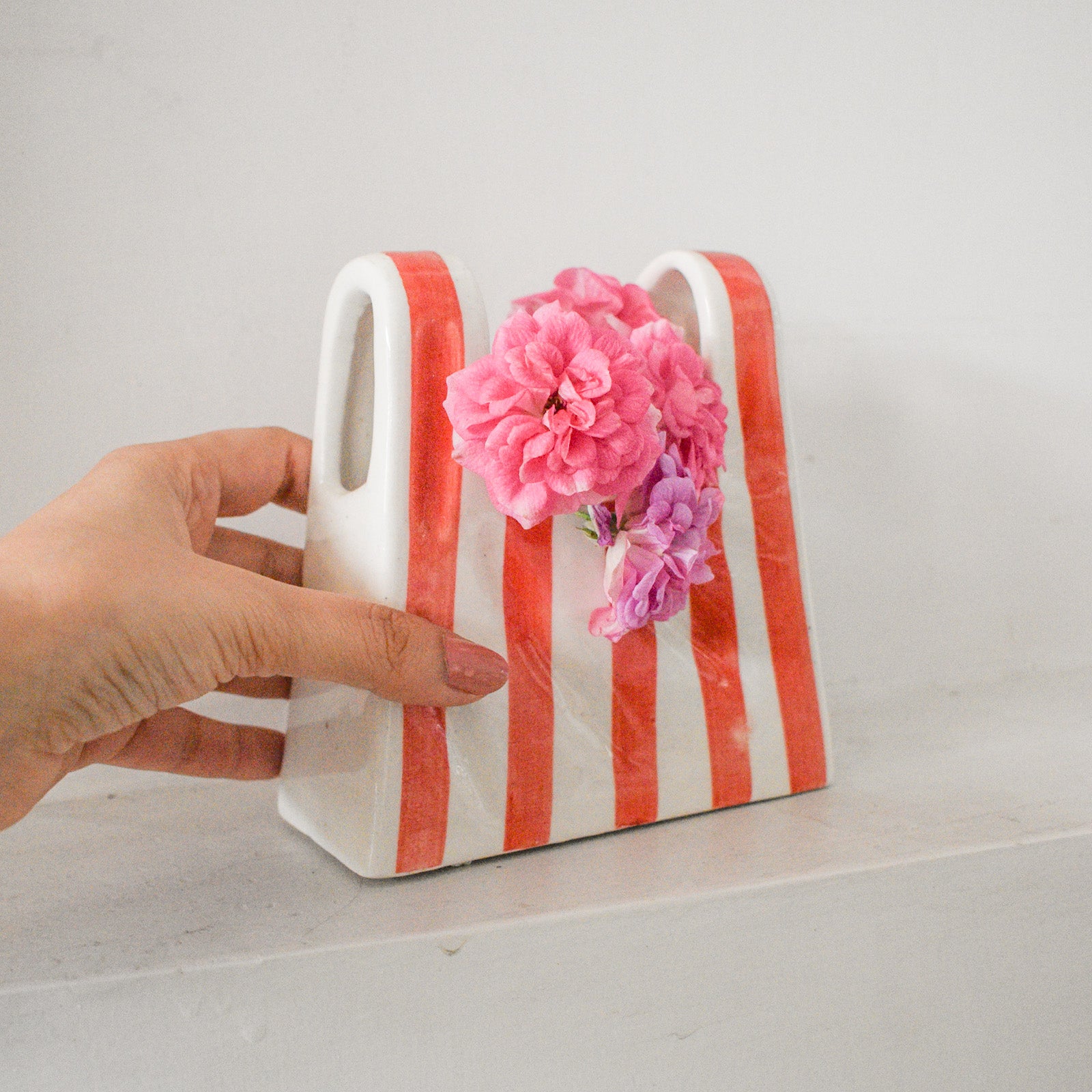 Small Bag Ceramic Vase - Red Stripe