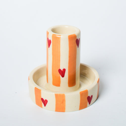Ceramic Candle holder - Yellow Stripe Heart