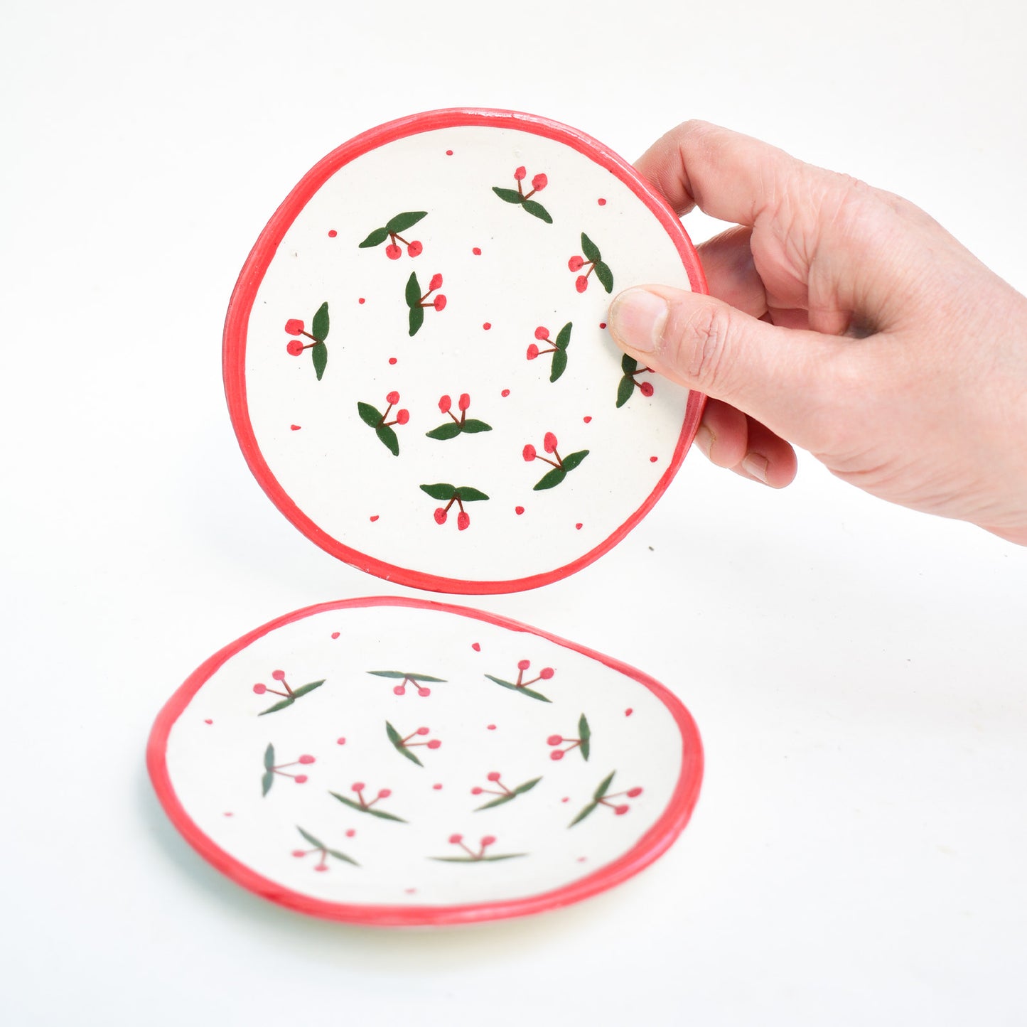 Stylish Handmade Ceramic Coaster - Cherry Design