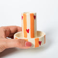 Ceramic Candle holder - Yellow Stripe Heart