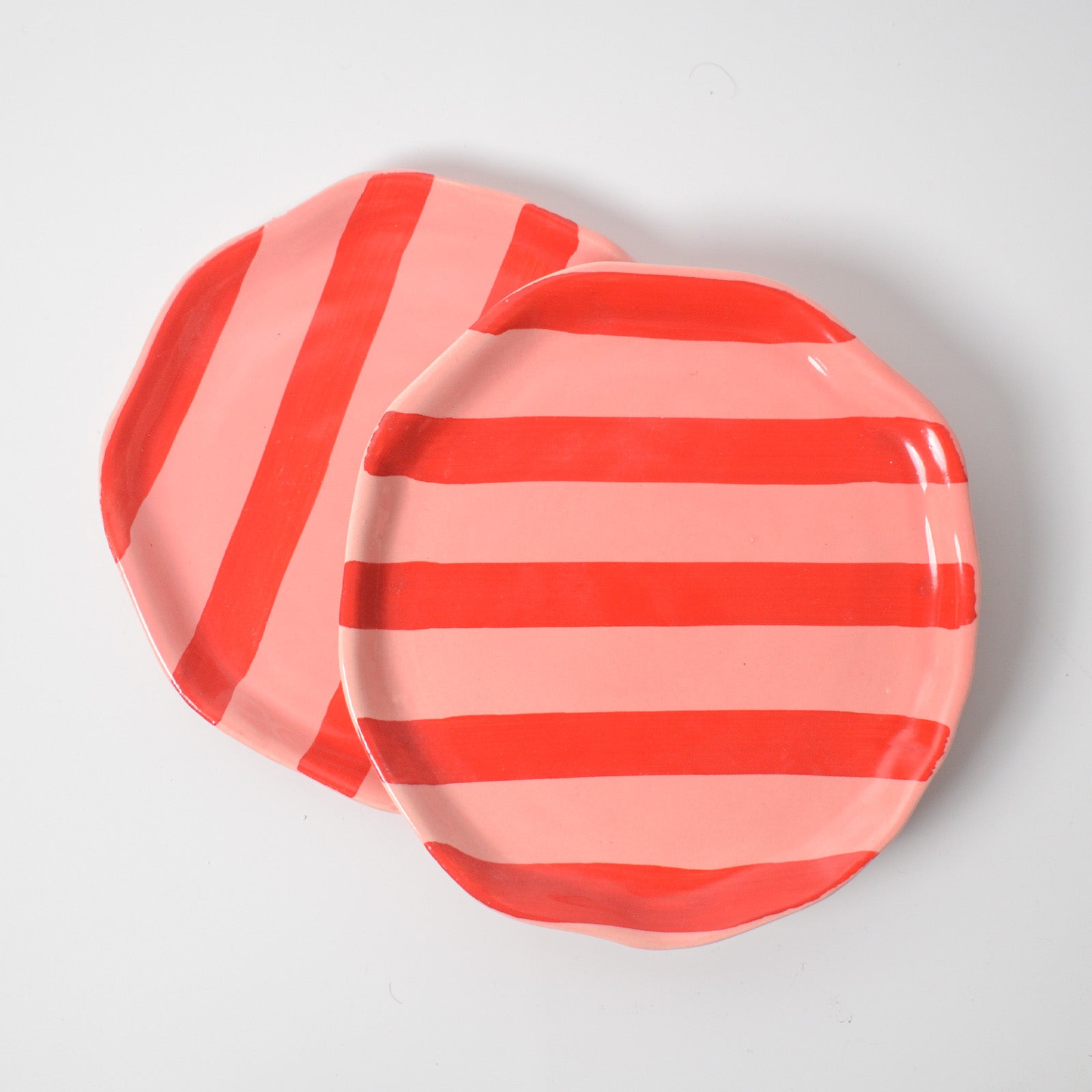 Dessert Ceramic Plates - Red Pink Stripe