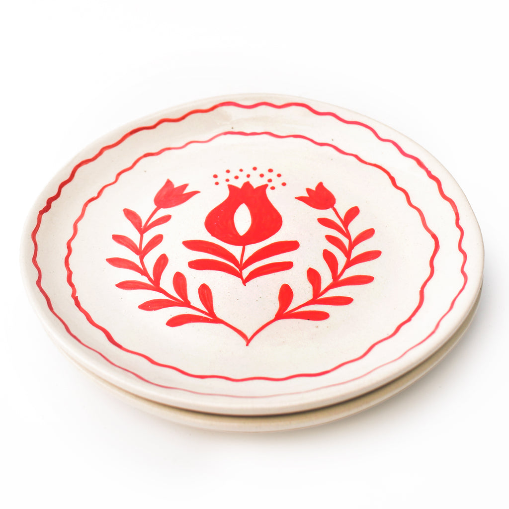 Cute Dessert Plate -  Anar Bloom (Red)