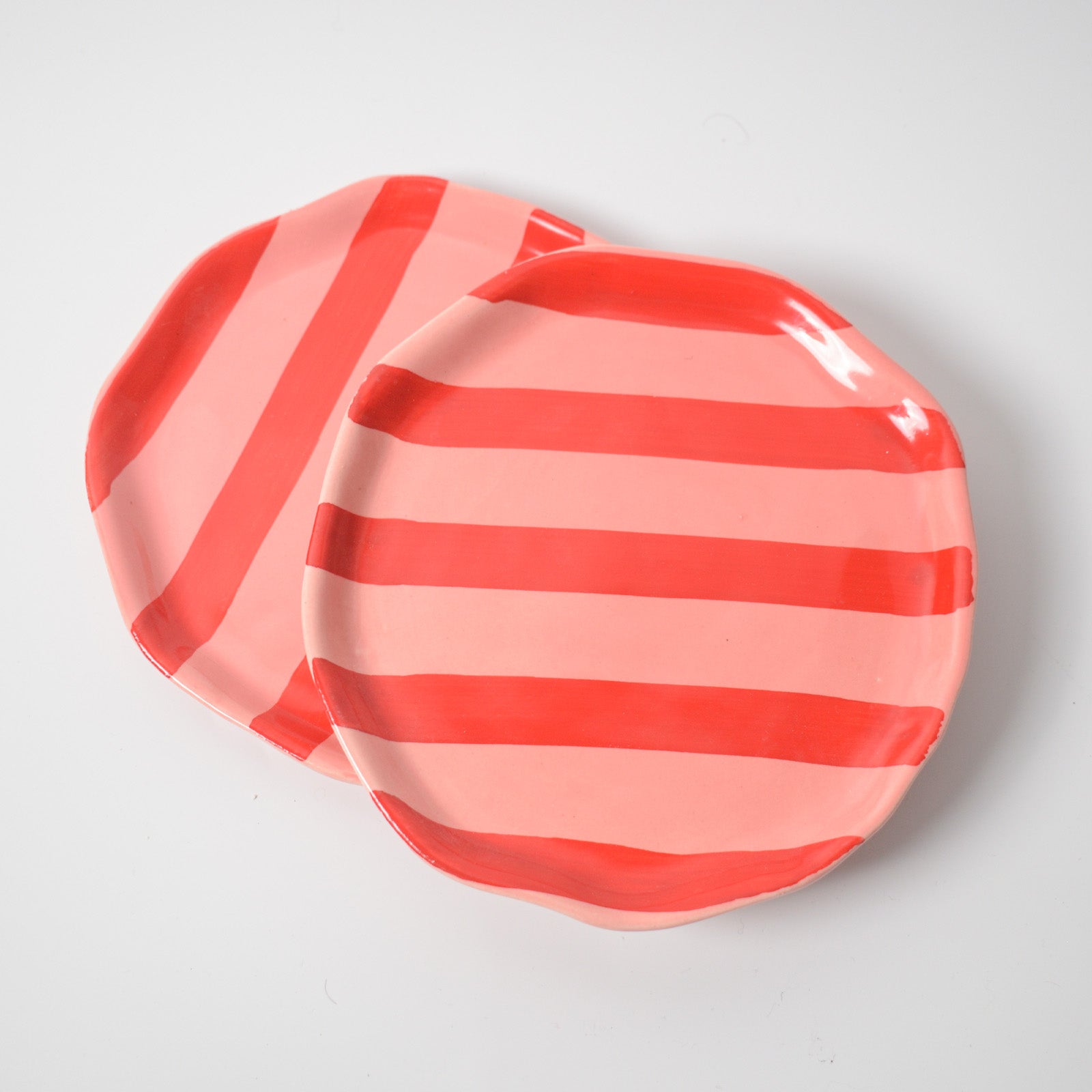 Dessert Ceramic Plates - Red Pink Stripe