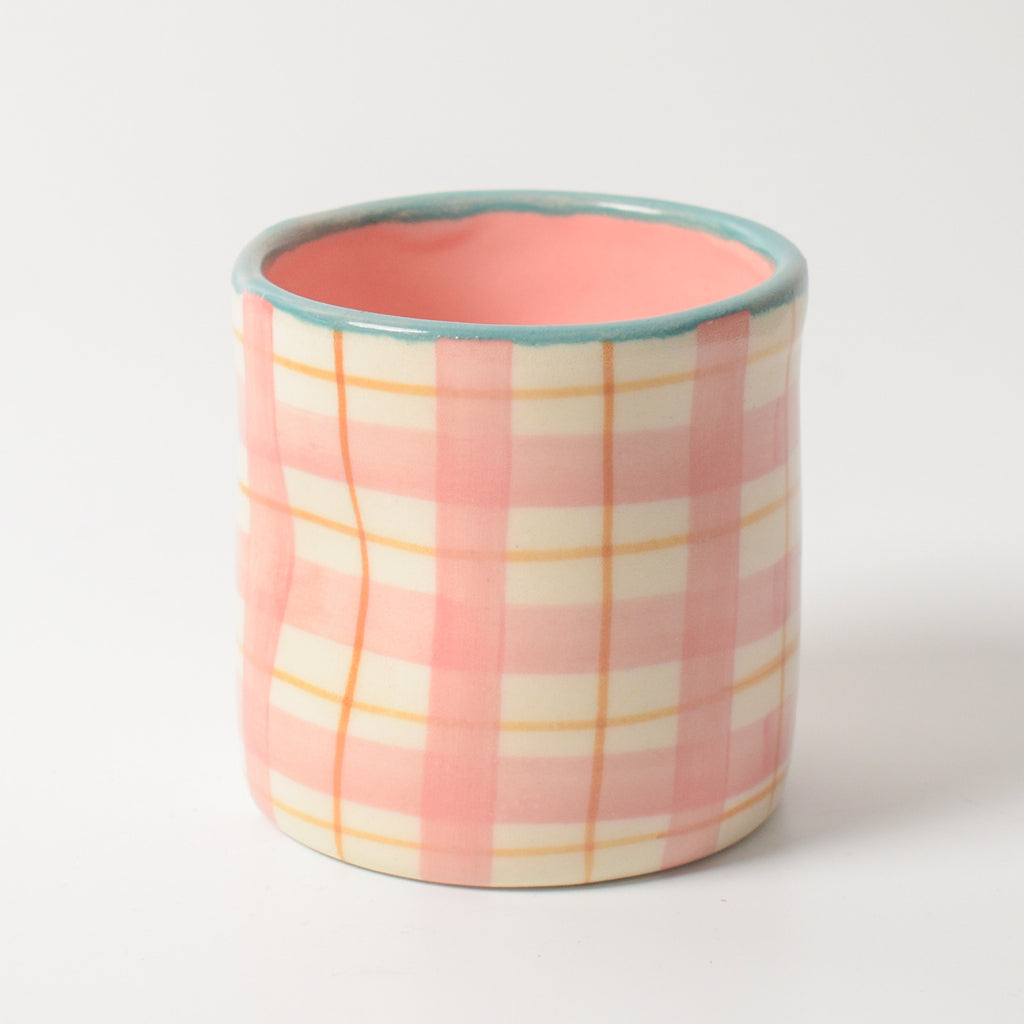 Ceramic Tea Cup Pinch Tumbler - Plaid