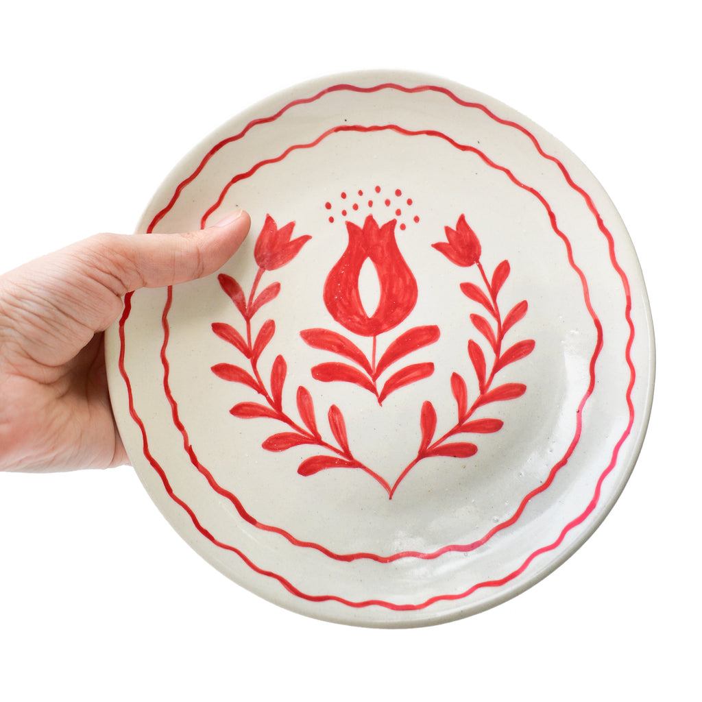 Cute Dessert Plate -  Anar Bloom (Red)