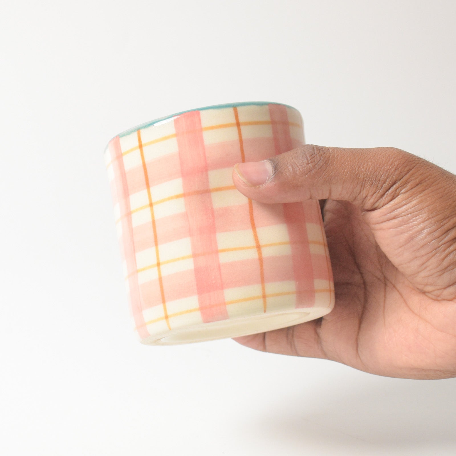 Ceramic Tea Cup Pinch Tumbler - Plaid