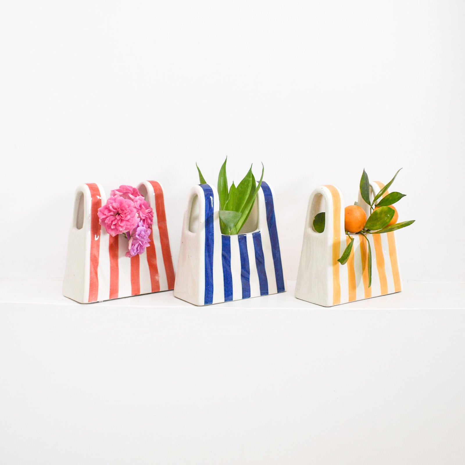 Small Bag Ceramic Vase - Blue Stripe
