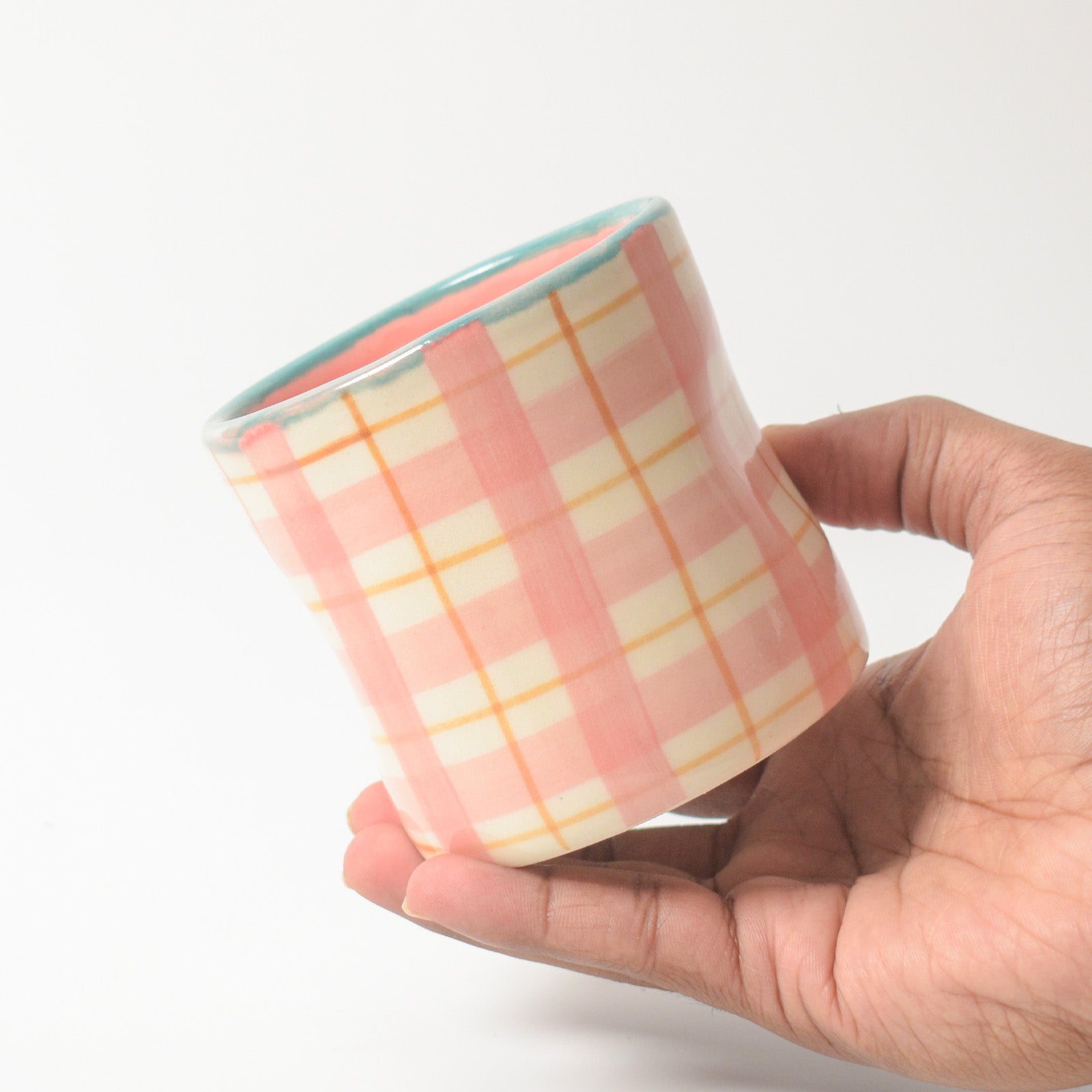 Ceramic Tea Cup Pinch Tumbler - Plaid