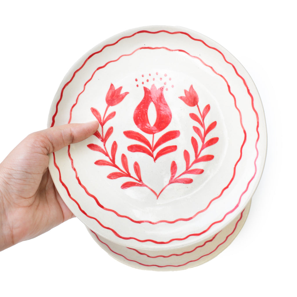 Cute Dessert Plate -  Anar Bloom (Red)