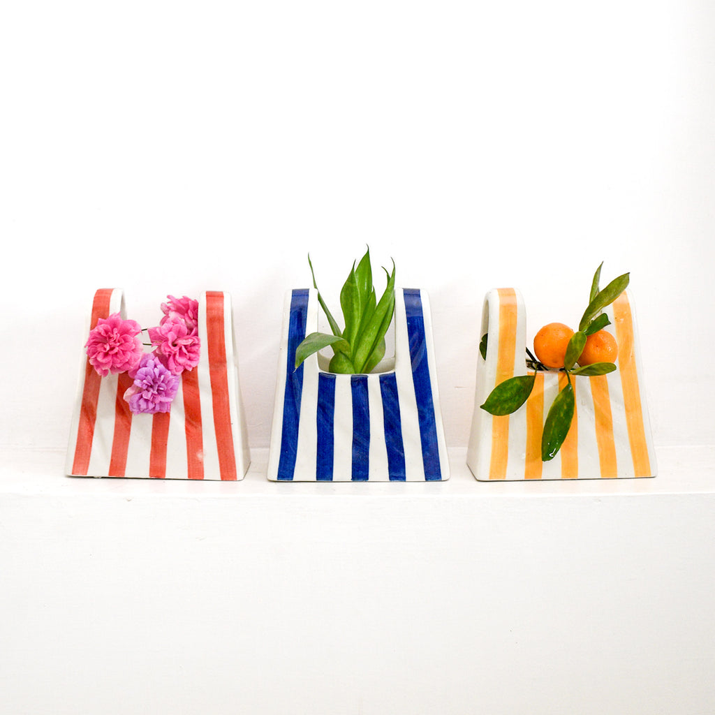 Small Bag Ceramic Vase - Red Stripe