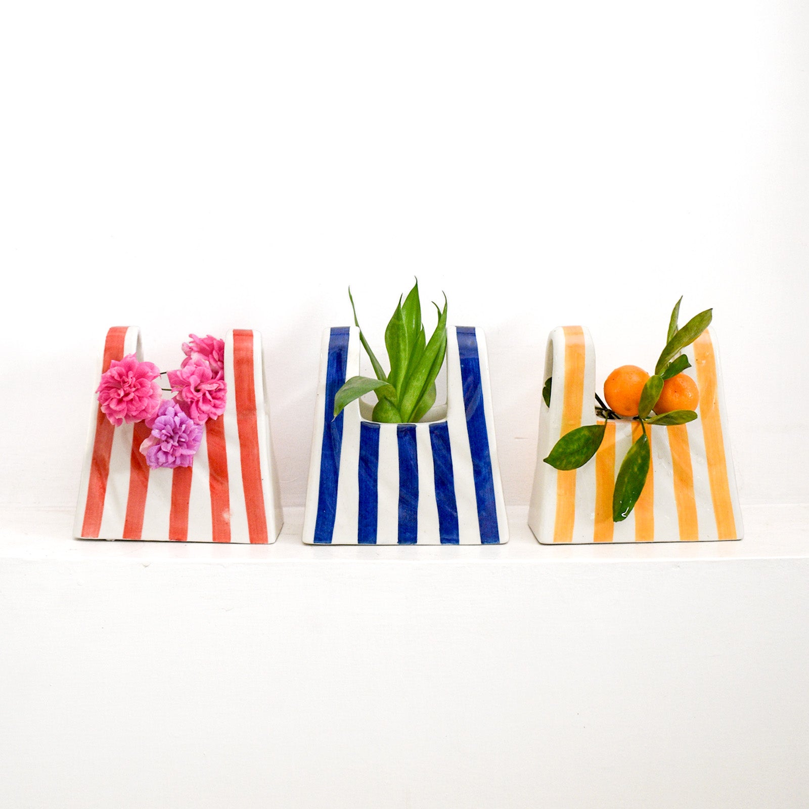 Small Bag Ceramic Vase - Red Stripe