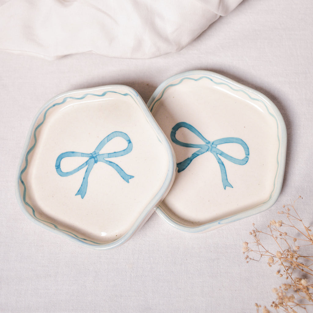 Ceramic Coaster/Trinket Tray - Blue Bow
