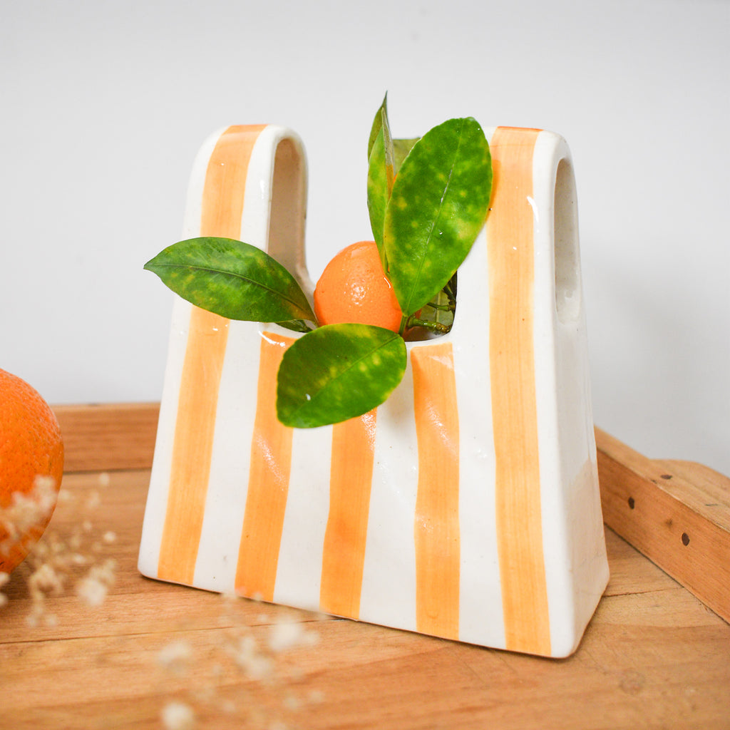 Small Bag Ceramic Vase - Yellow Stripe