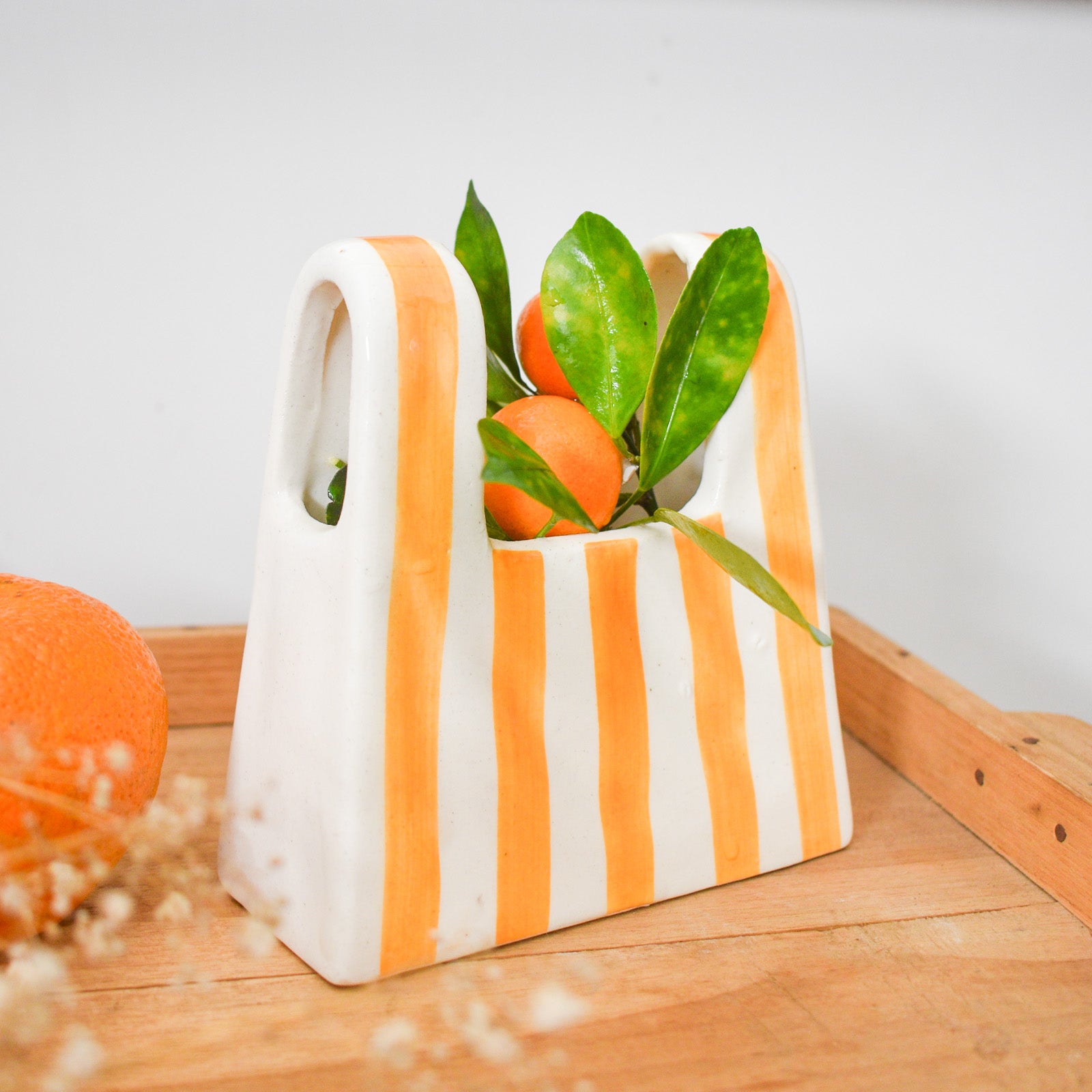 Small Bag Ceramic Vase - Yellow Stripe