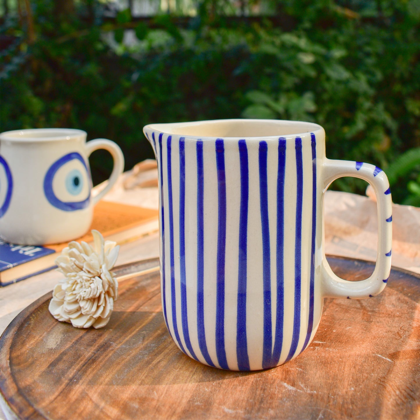 Ceramic Pitcher Jug - Blue Stripe