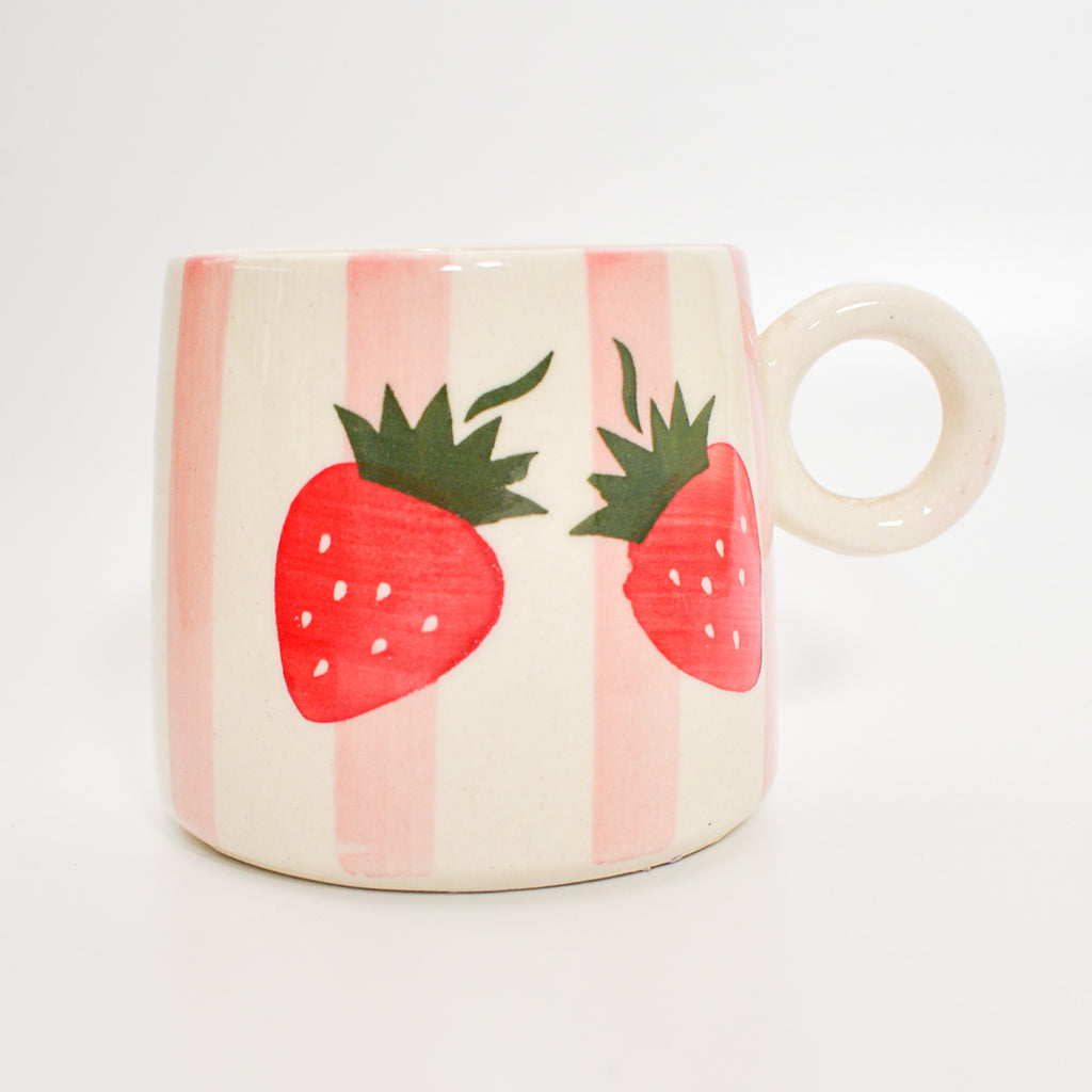 Ceramic Handmade Mug - Striped Strawberry