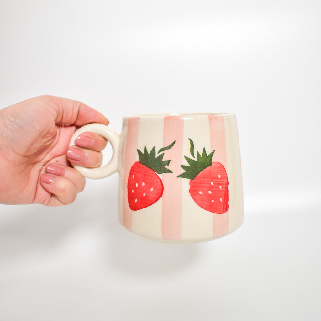 Ceramic Handmade Mug - Striped Strawberry