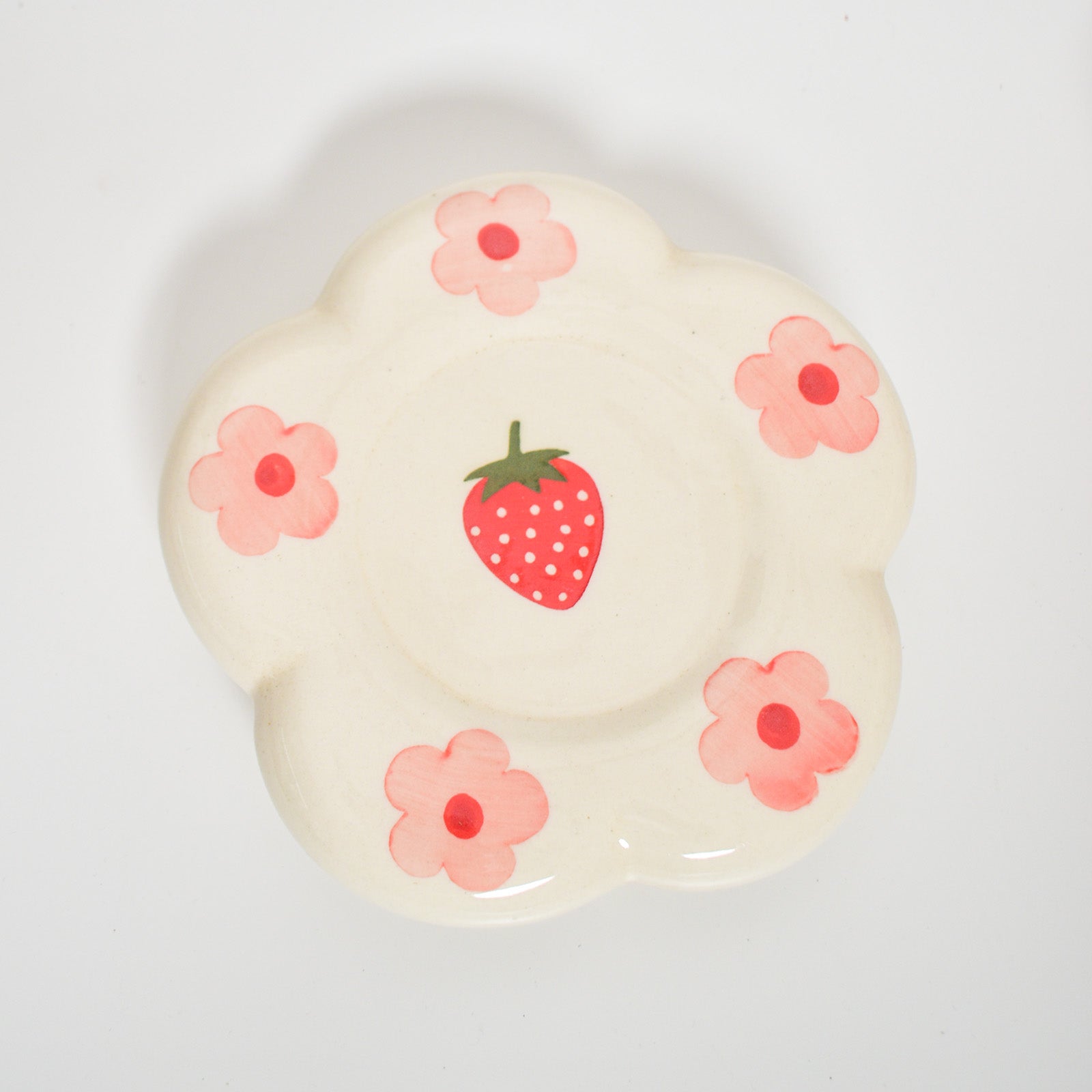 Ceramic Tea Cup & Coaster Set - Strawberry Flowers