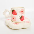 Ceramic Tea Cup & Coaster Set - Strawberry Flowers