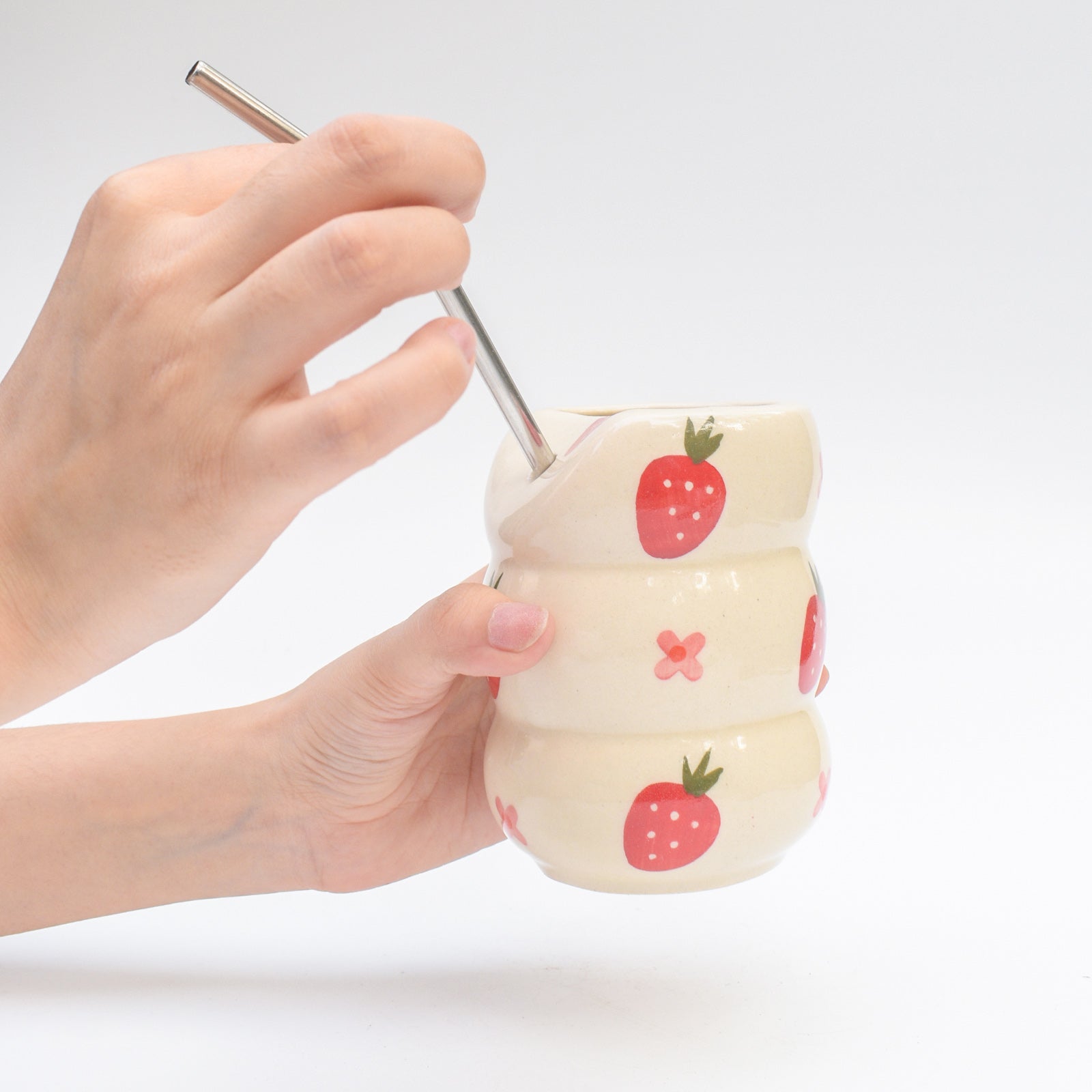 Ceramic Sip Tumbler - Strawberry flower