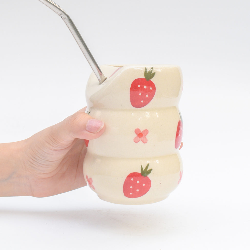 Ceramic Sip Tumbler - Strawberry flower