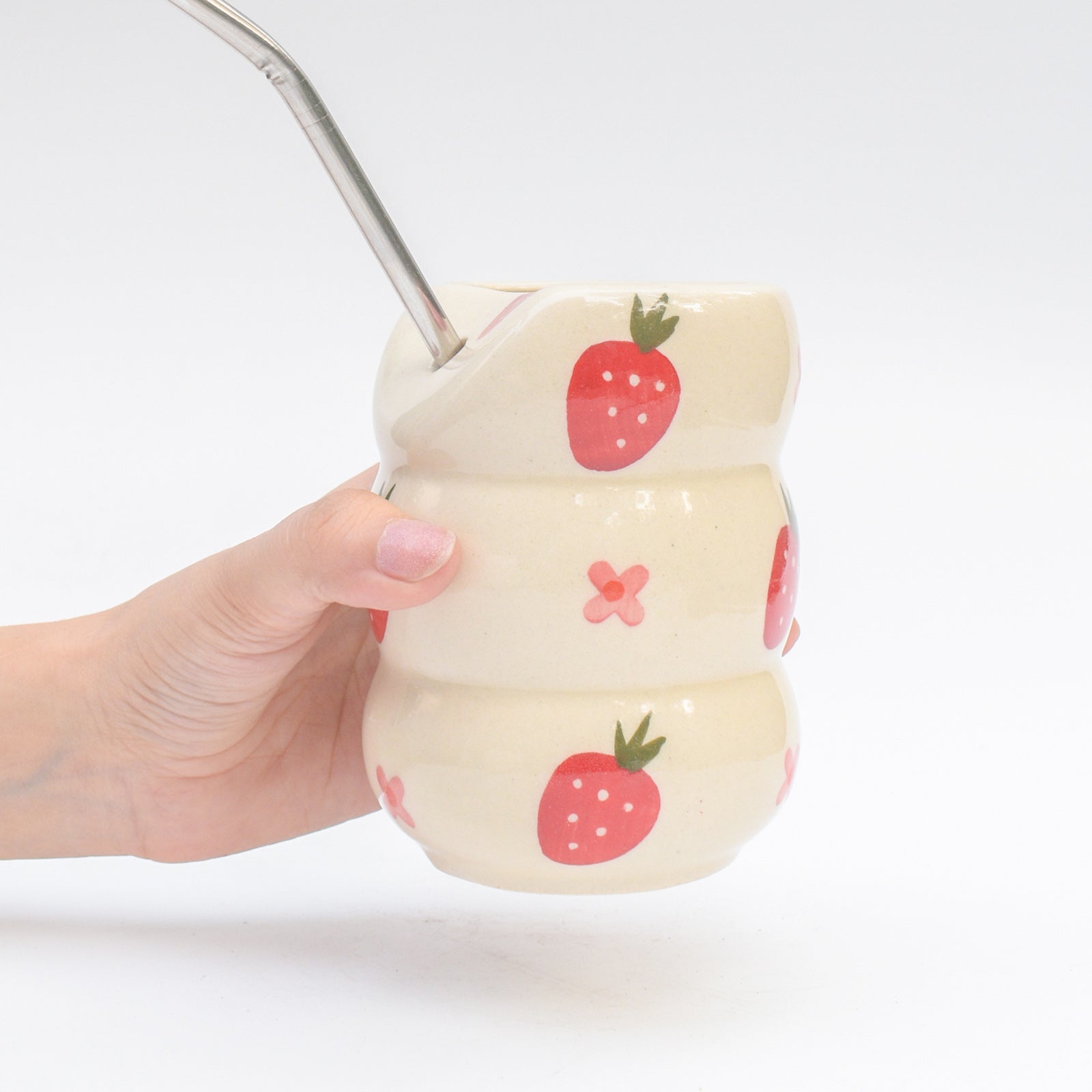 Ceramic Sip Tumbler - Strawberry flower