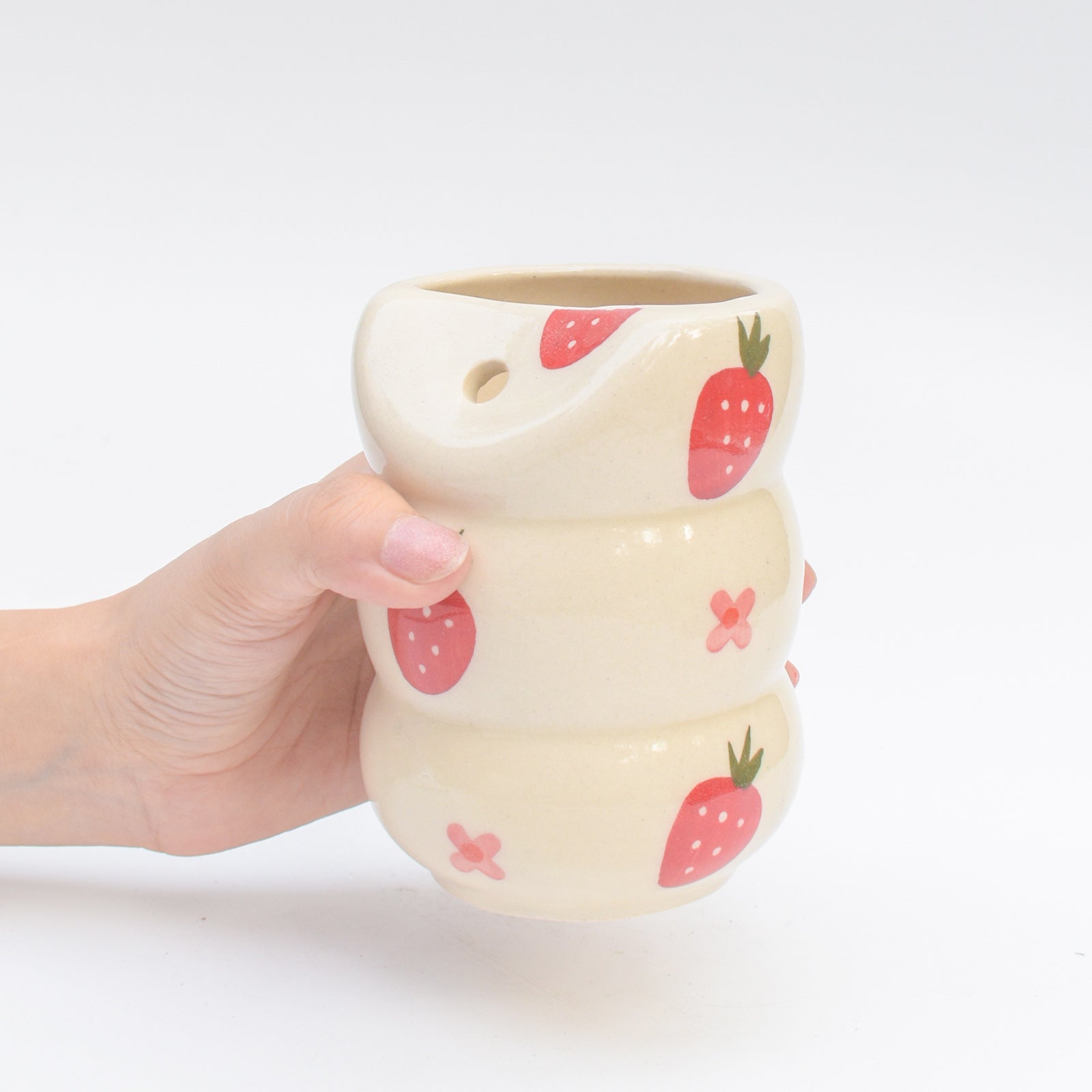Ceramic Sip Tumbler - Strawberry flower