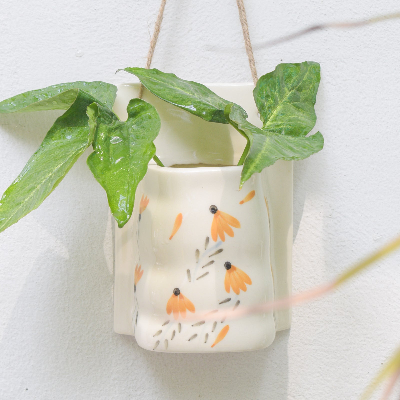 Ceramic Wall Planter - Yellow Flower