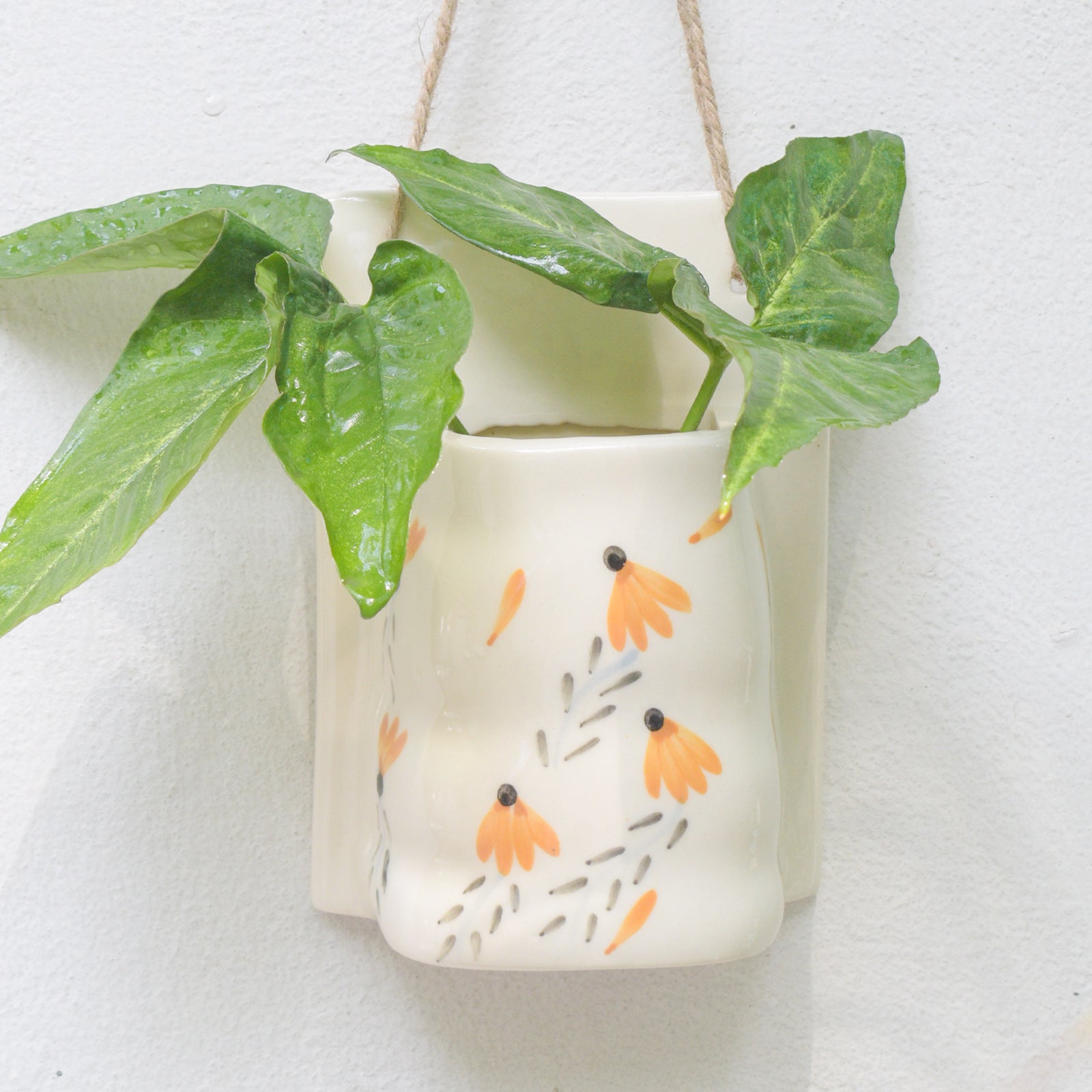 Ceramic Wall Planter - Yellow Flower