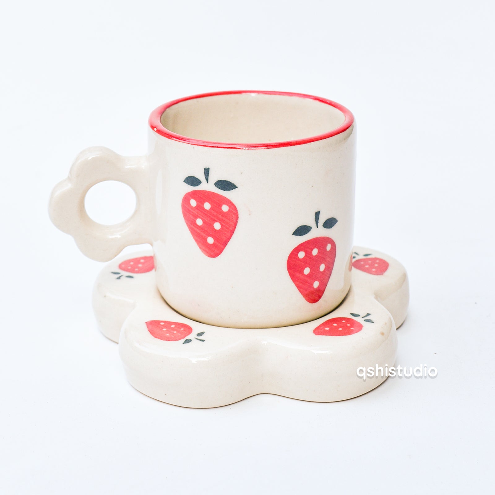 Coffee Cup & Small Matching Coaster Set - Berry Kisses – Qshi Studio