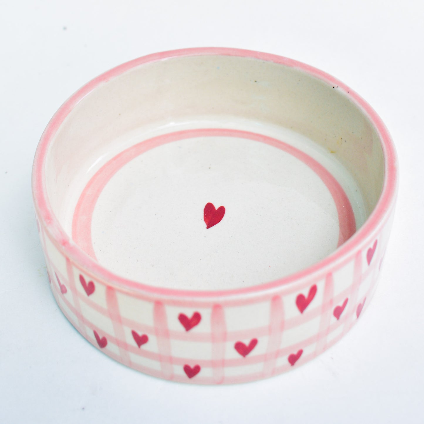 Adorable Handmade Bowl - Checked Hearts