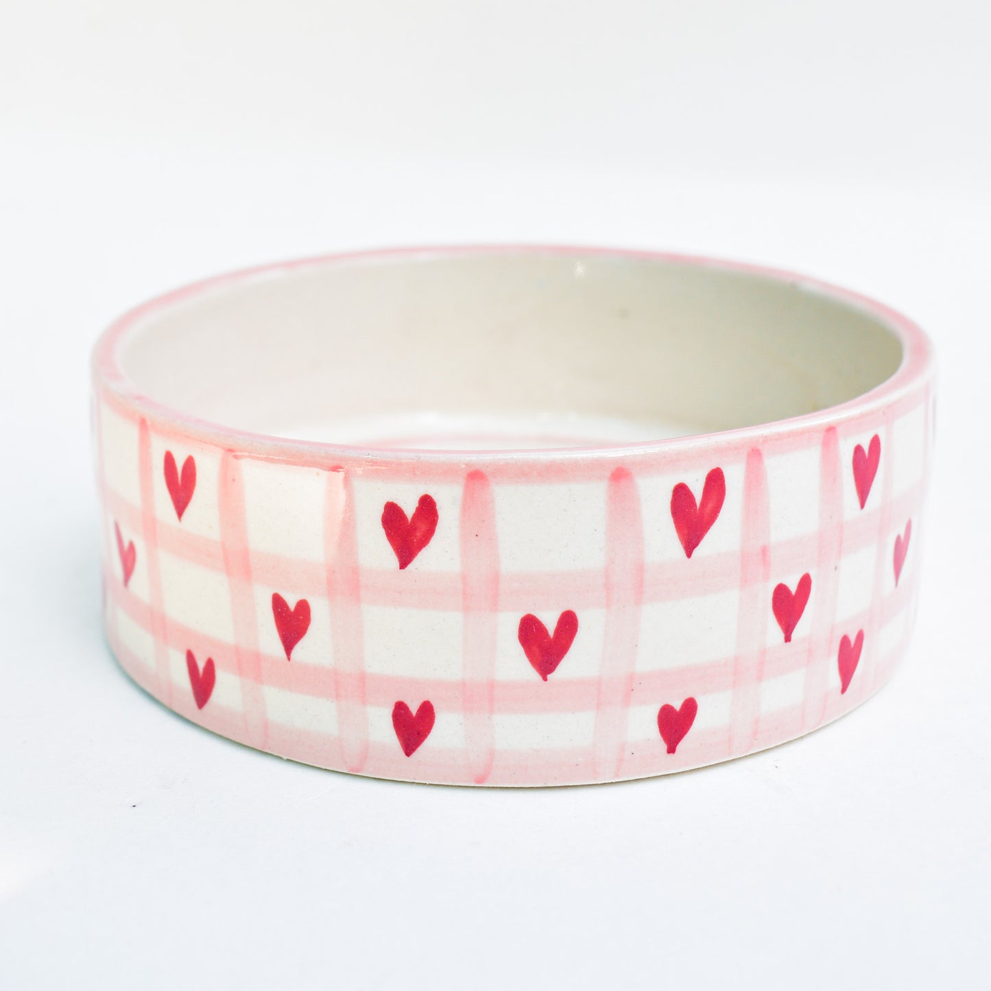 Adorable Handmade Bowl - Checked Hearts