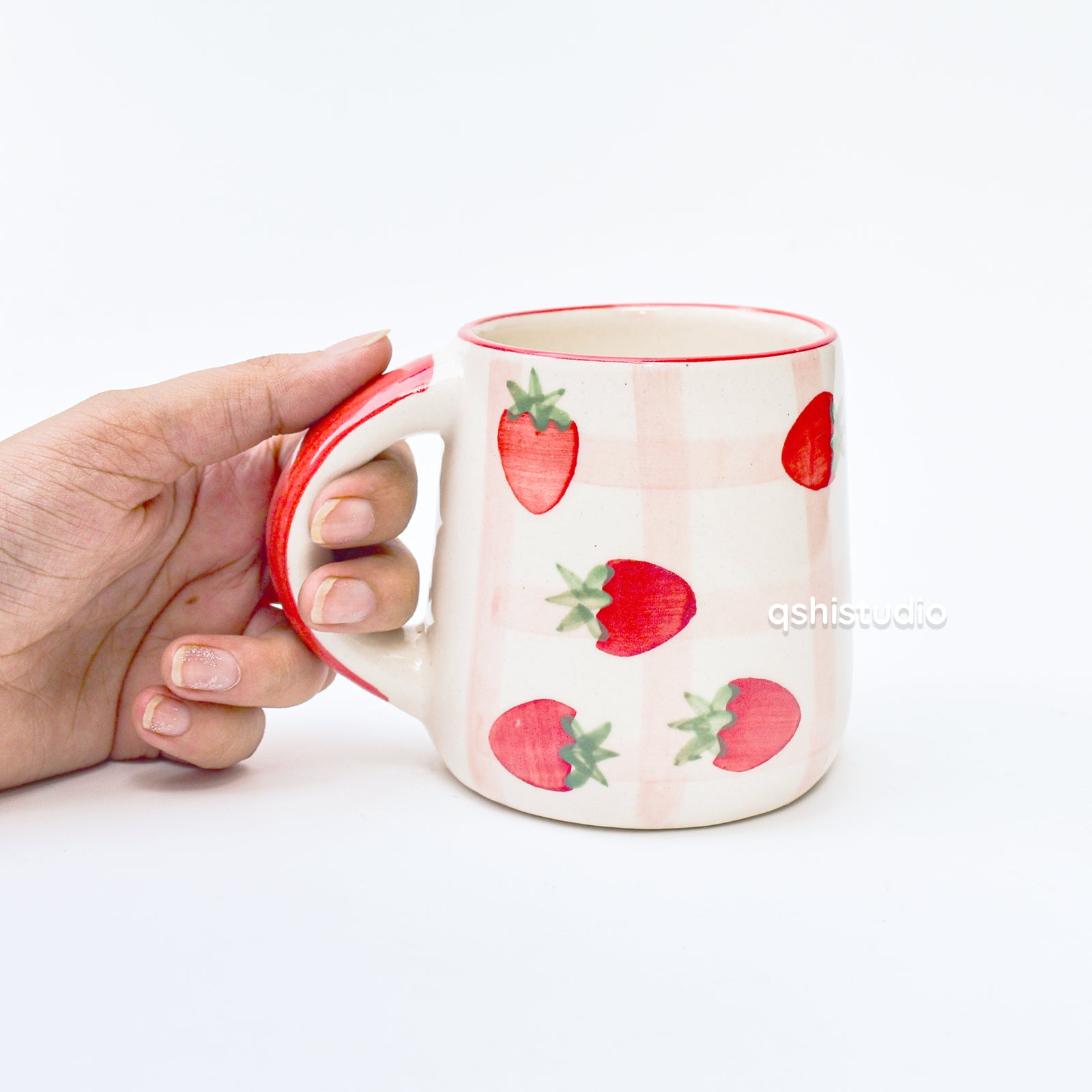 Ceramic Handmade Mug - Checked Strawberry
