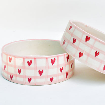 Adorable Handmade Bowl - Checked Hearts