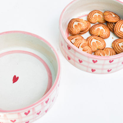 Adorable Handmade Bowl - Checked Hearts