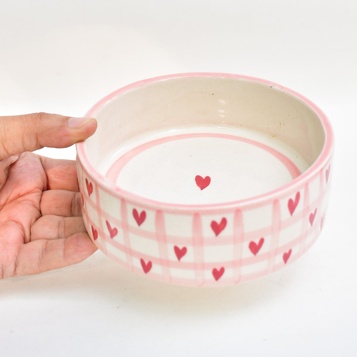 Adorable Handmade Bowl - Checked Hearts