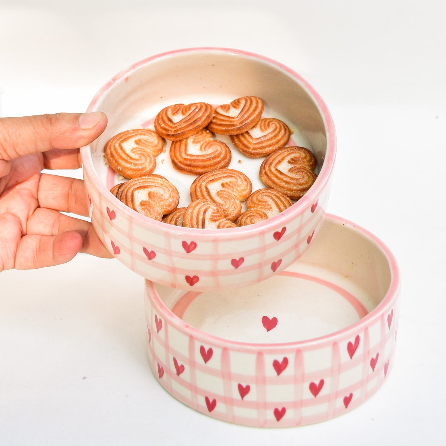 Adorable Handmade Bowl - Checked Hearts