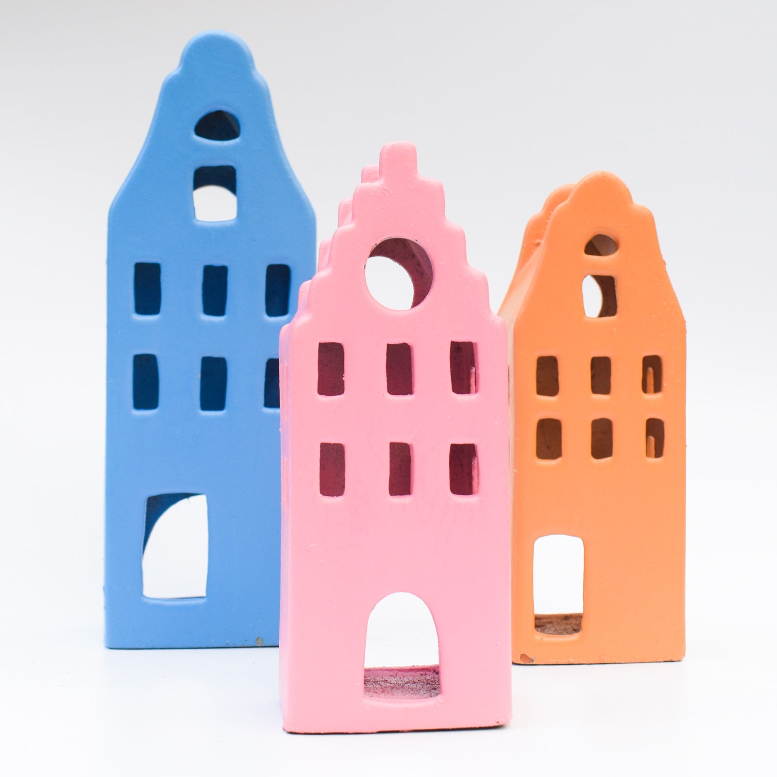 Ceramic Tealight holder  - Colorful houses ( Set of 3)