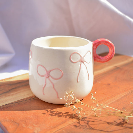 Ceramic Handmade Coffee Mug - Blush Bow