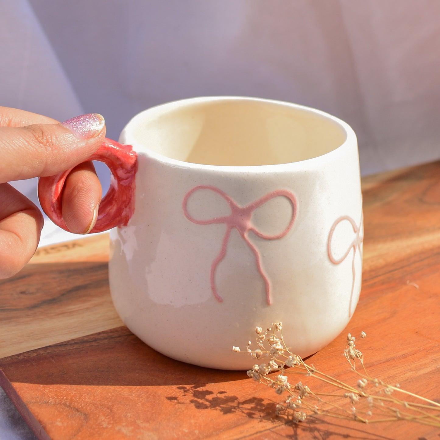 Ceramic Handmade Coffee Mug - Blush Bow