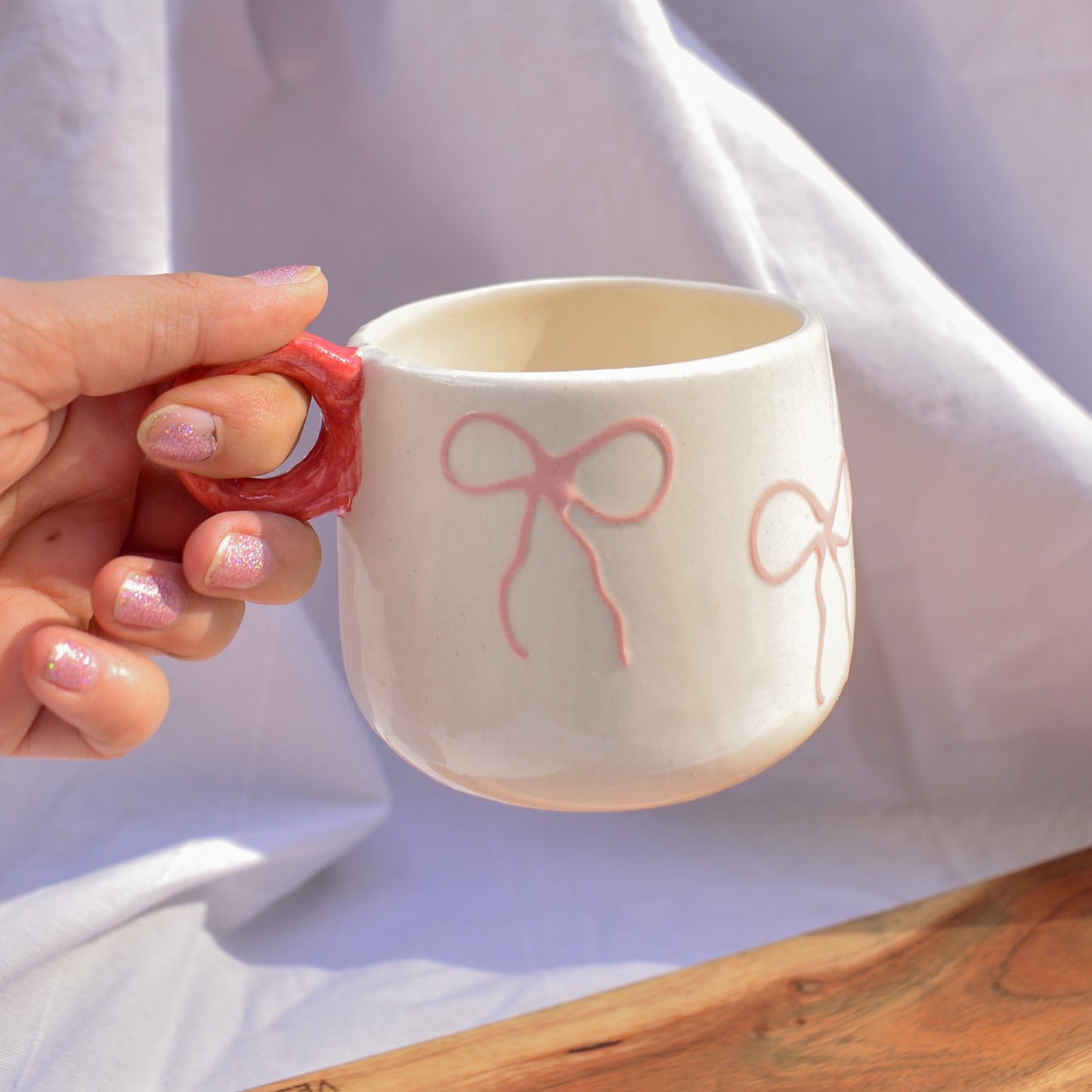 Ceramic Handmade Coffee Mug - Blush Bow