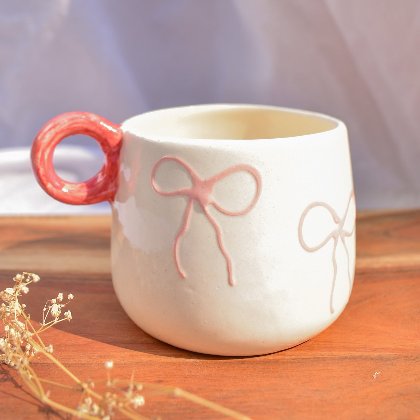 Ceramic Handmade Coffee Mug - Blush Bow