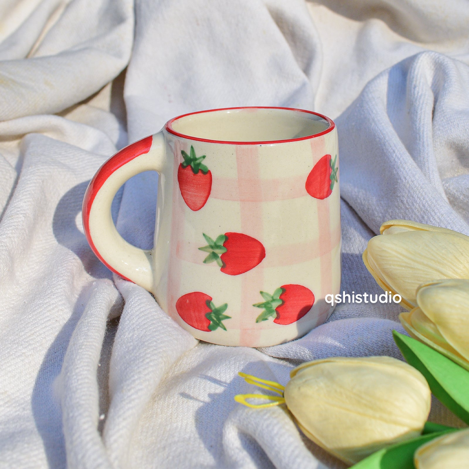 Ceramic Handmade Mug - Checked Strawberry