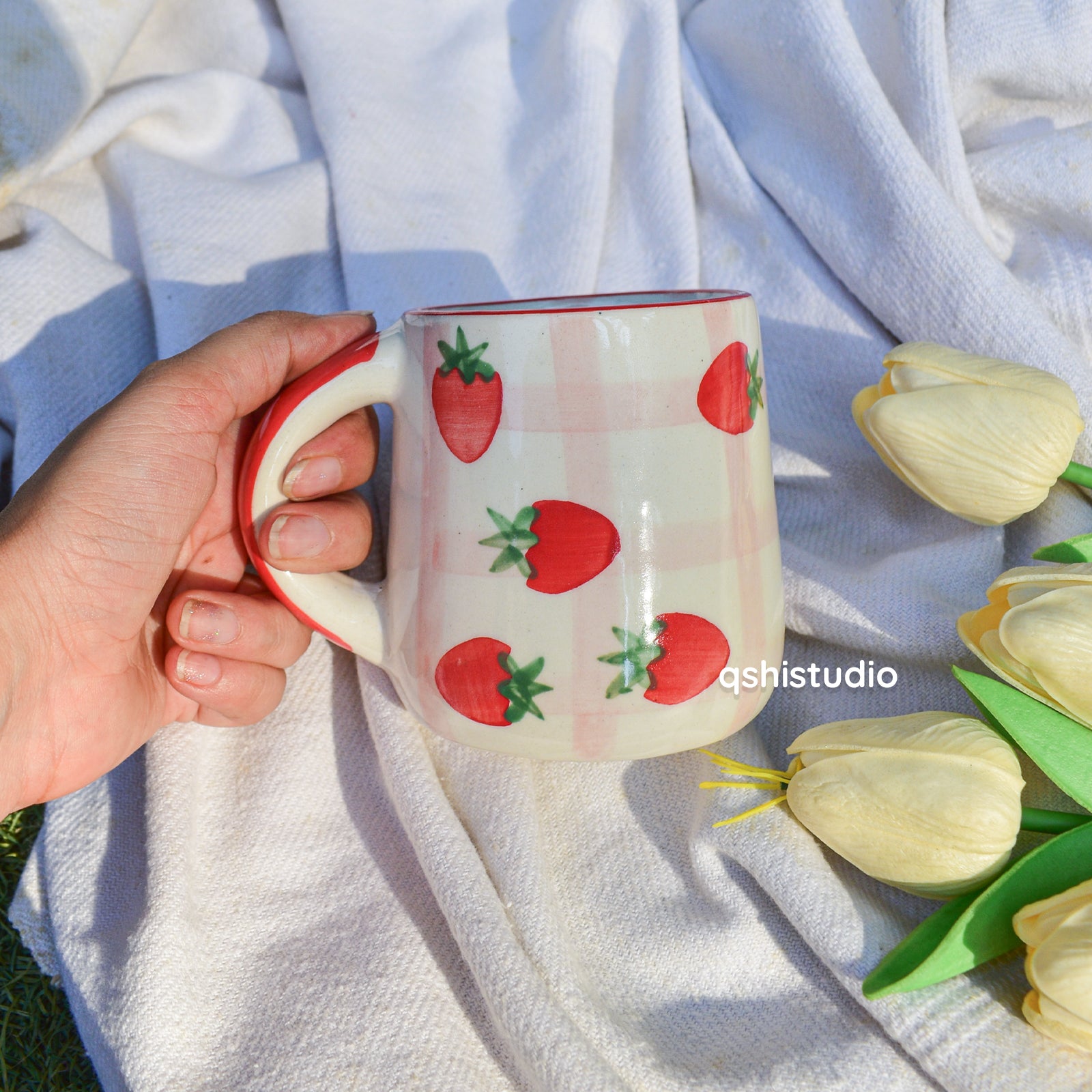 Ceramic Handmade Mug - Checked Strawberry