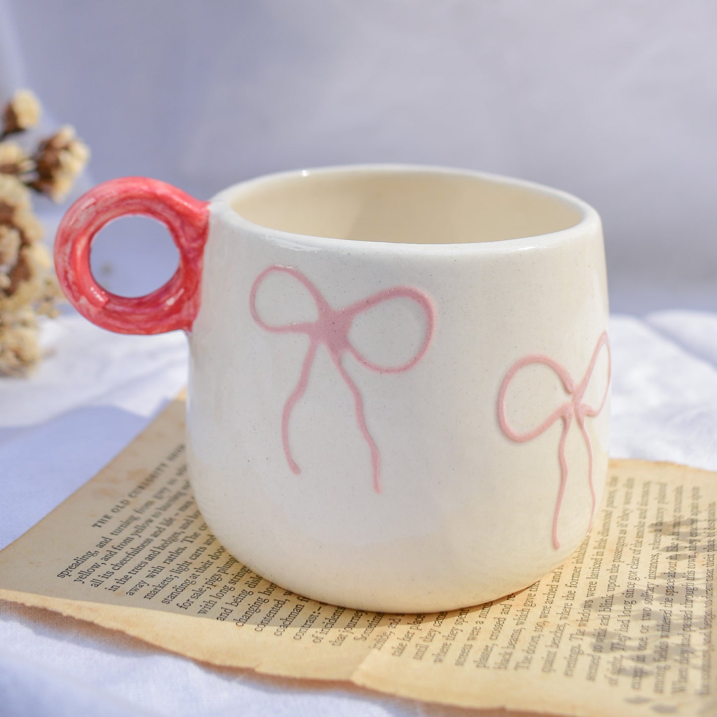 Ceramic Handmade Coffee Mug - Blush Bow