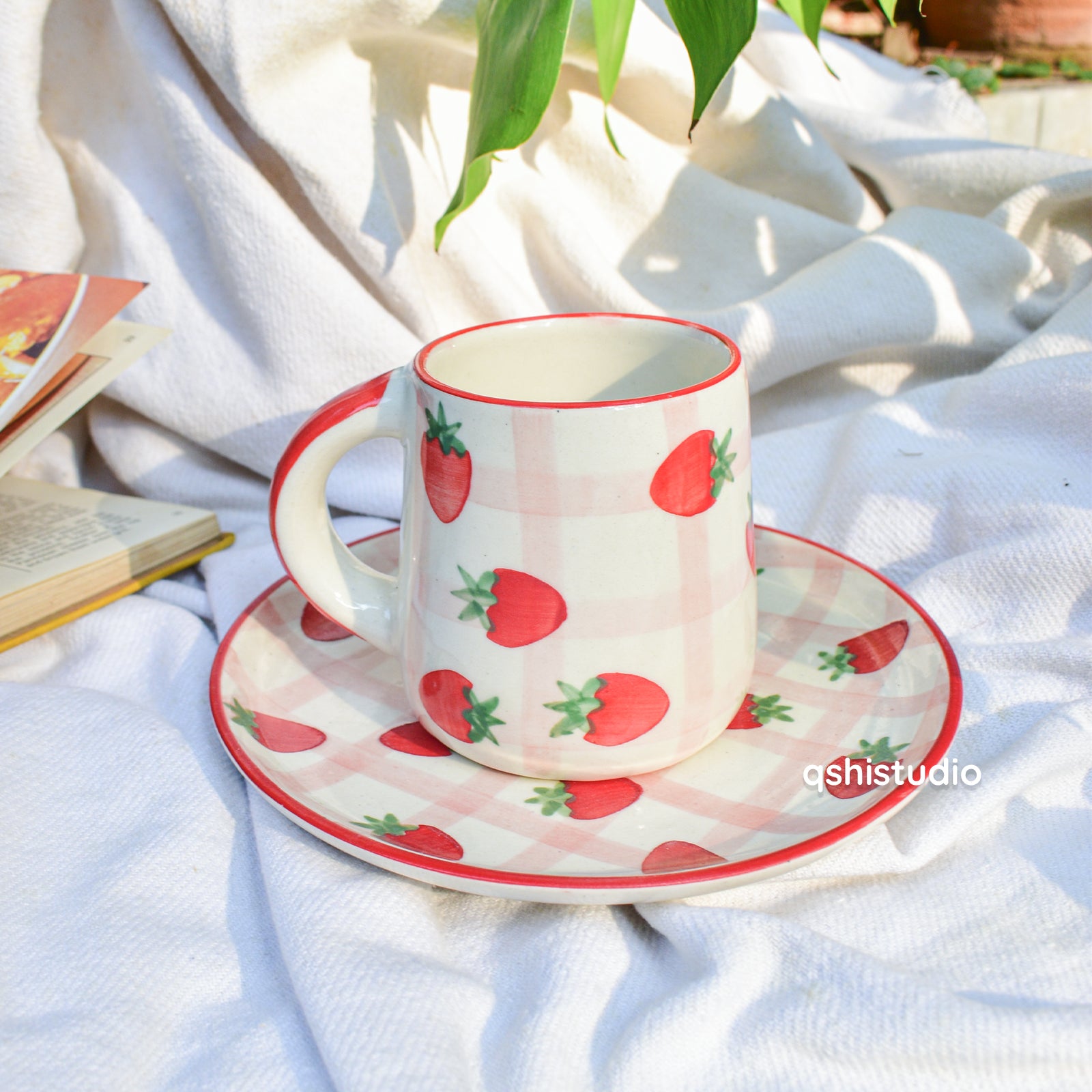 Ceramic Handmade Mug - Checked Strawberry