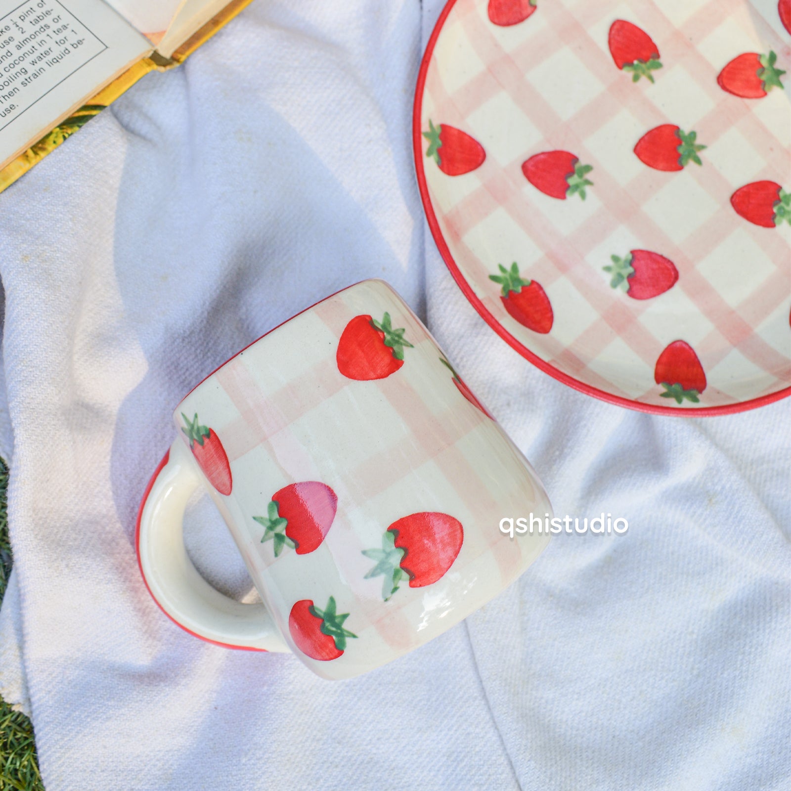 Ceramic Handmade Mug - Checked Strawberry