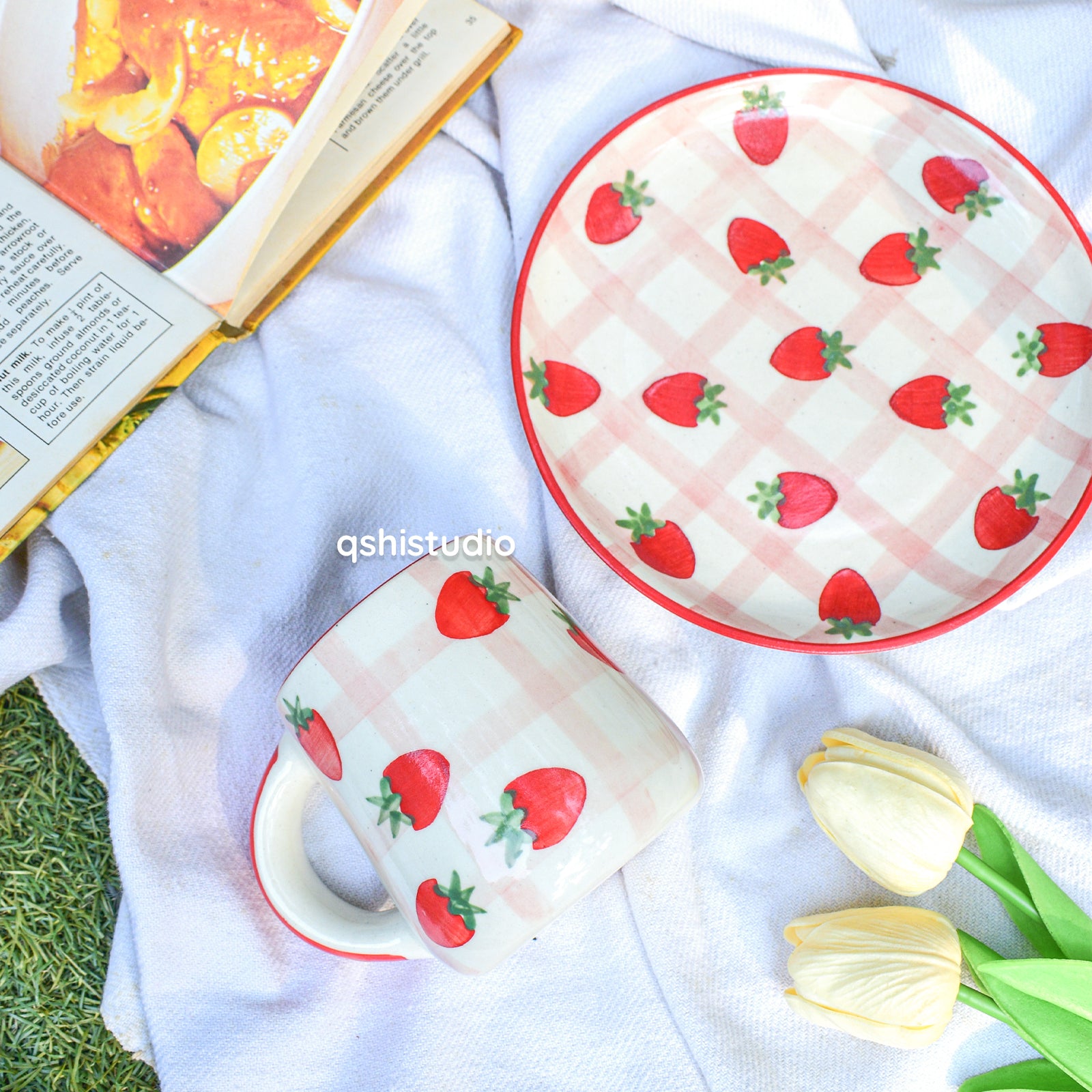 Strawberry Ceramic Plates & Mugs (Set of 2)